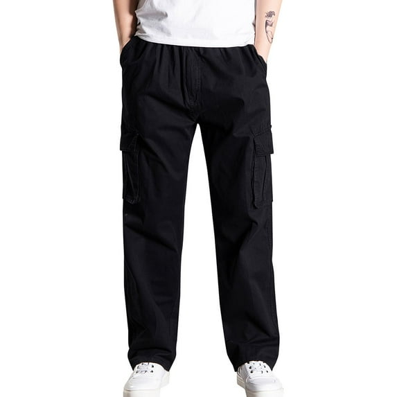 Leesechin Dress Pants for Men Casual Khakis Loose Plus Size Outdoors Sports Trousers Long Pants Black L