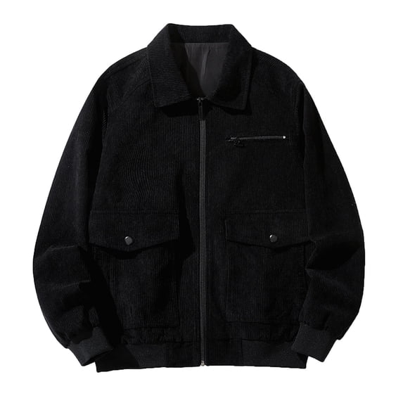 Leesechin Fashion Casual Coat Long Corduroy Lapel Coat For Men Long Sleeve Hoodless Casual Outwear & Jackets