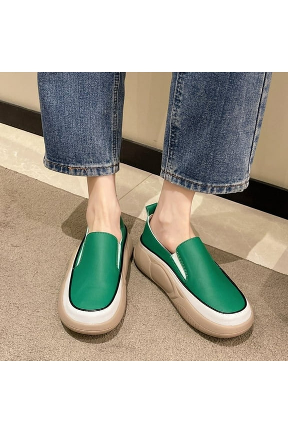 Leesechin Fashion Women Platform Shoes Thick Round Head Comfy Casual Shoes Green