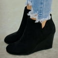 thumbnail image 1 of Leesechin Fashion Women Suede Wedges Zipper Solid Color Short Booties Round Toe Shoes Black on Clearance, 1 of 8