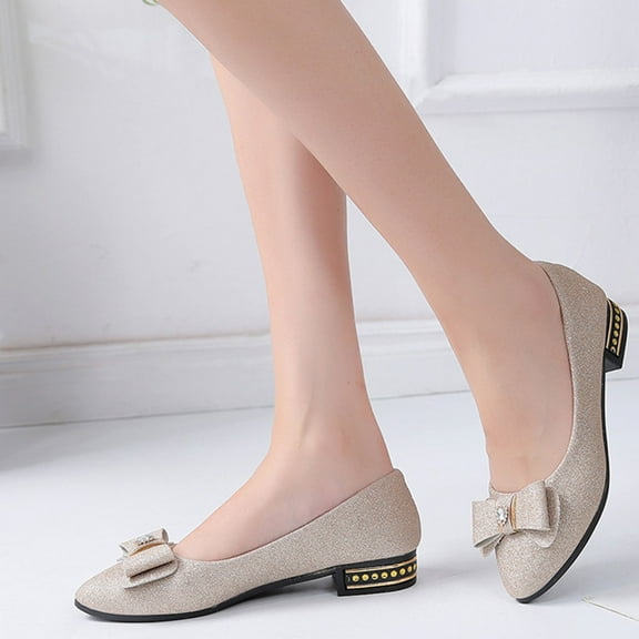 Leesechin Flat Shoes for Women Women Shallow Bowknot Square Toe Flat Low Heel Slip On Shoes Single Shoes