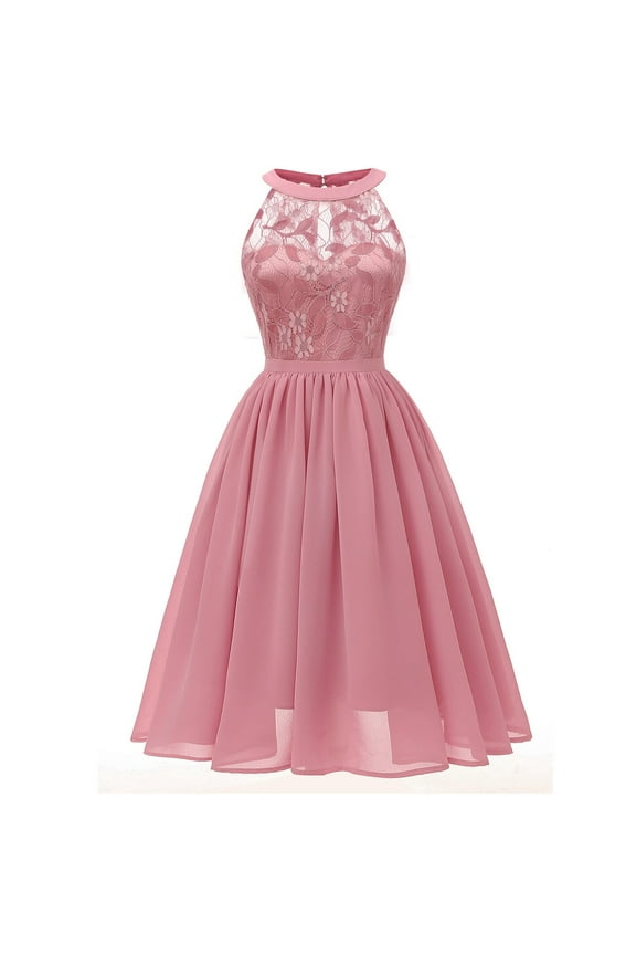 Leesechin Frocks for Women Ladies Vintage Princess Floral Lace Cocktail Neckline Party Aline Swing Dress