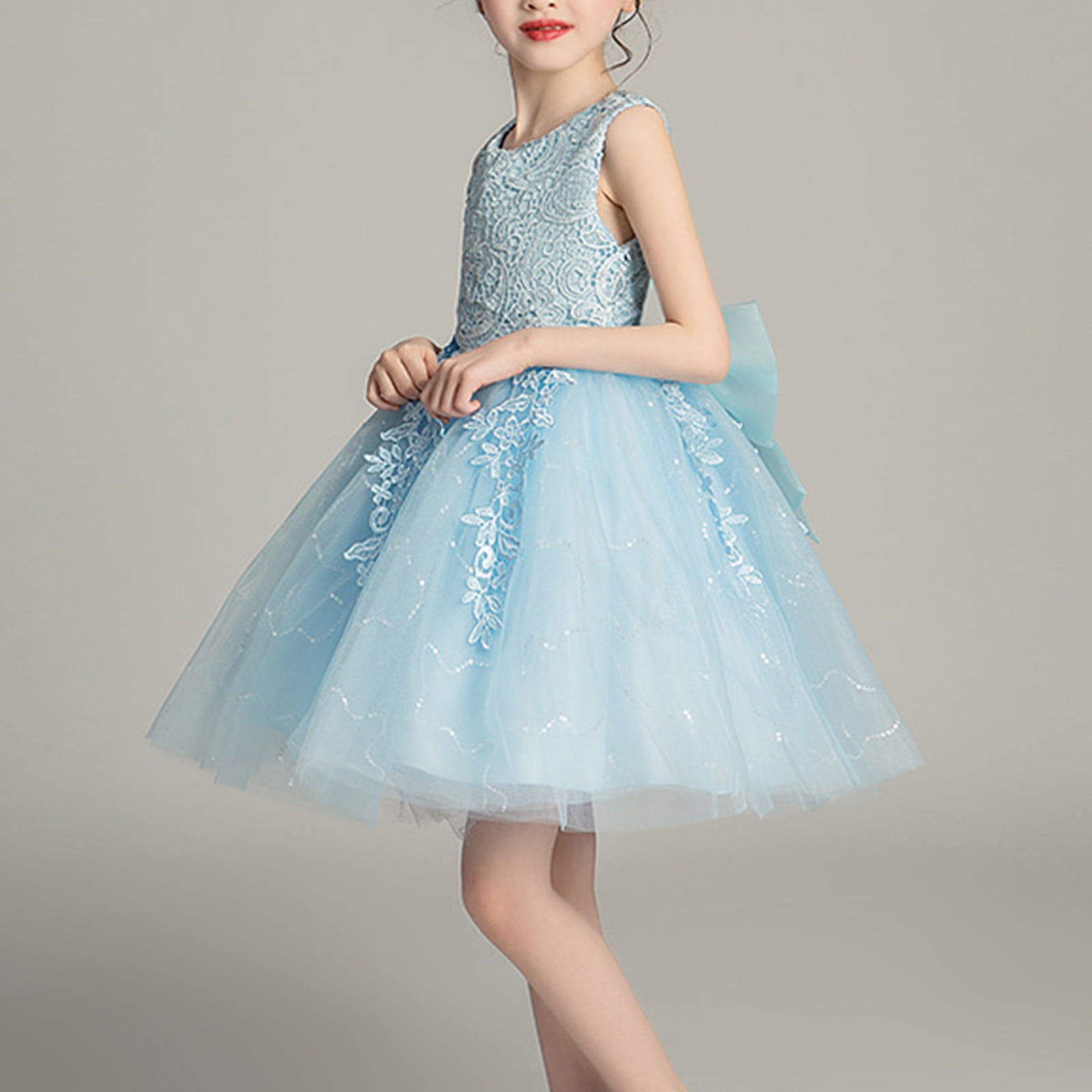 Flower Girls Embroidered Lace High-Low Tulle Dress - Princess Pageant Birthday Party Wedding Gown, Dusty Rose, 8-9 Years - View #9