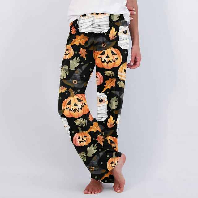 Leesechin Halloween Pajamas Pants for Women Men Cartoon Lounge Pj Print ...