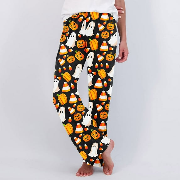 Leesechin Halloween Pajamas Pants for Women Men Cartoon Lounge Pj Print Pants Causal Sleep