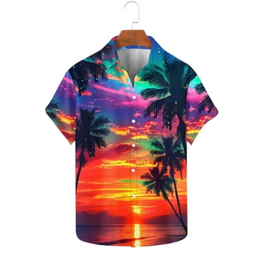 Leesechin Hawaiian Shirt for Men Beach Shirts Tropical Vacation Shirts Orange 2XL