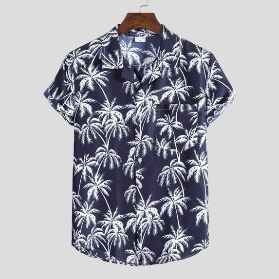 Leesechin Hawaiian Shirt for Men Sleeves Printed Casual Button Down Summer Beach Dress Shirts