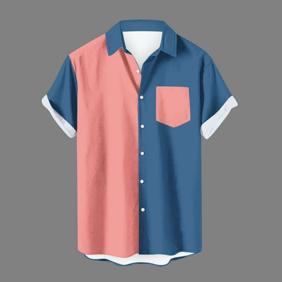 Leesechin Hawaiian Shirts for Men with Pocket Men Casual Fashion Turn-down Collar Hawaiian Printing Short Sleeve Have Pockets Cardigan Button Shirt Tops Blouse