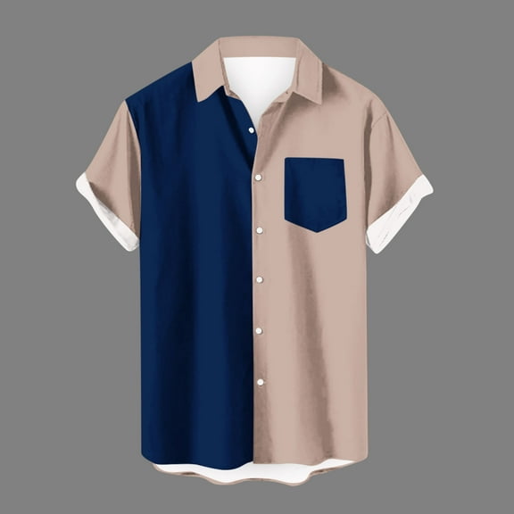 Leesechin Hawaiian Shirts for Men with Pocket Men Casual Fashion Turn-down Collar Hawaiian Printing Short Sleeve Have Pockets Cardigan Button Shirt Tops Blouse