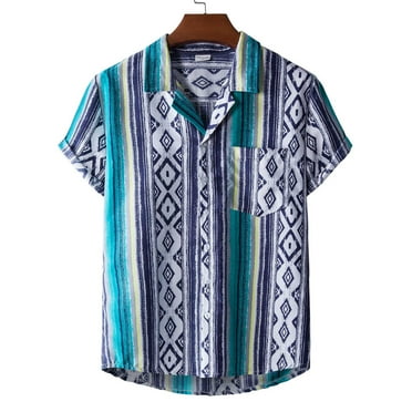 Leesechin Hawaiian Shirts for Men with Pocket Clearance Men Hawaiian Short Sleeve Beach Shirt Printed Summer Casual Button Turn-down Collar