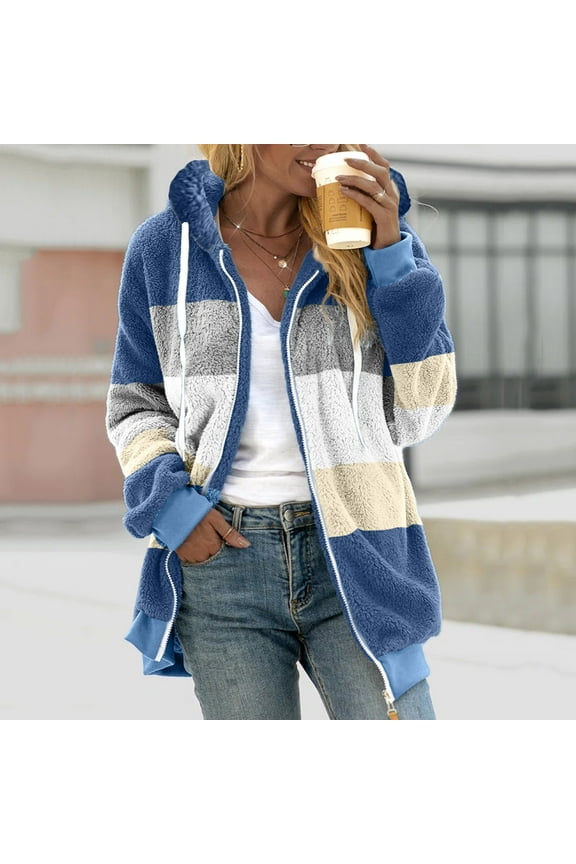 Leesechin Hoodies for Women Color Block Hooded Sweatshirt Basic Zip-Up Jersey Jacket Long Sleeve Top with Pockets Plus Size