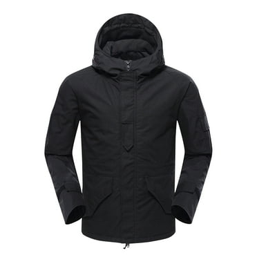 Leesechin Jackets for Men Big and Tall Men's Winter Solid Color Design With Zippered Pockets And Long Sleeved Hooded Casual Jacket