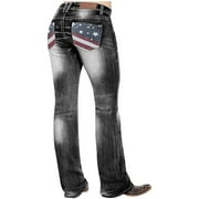 Leesechin Jeans for Women Clearance Trendy Plus Size Printed Slim Pants Butn Mid Waist Trousers Denim