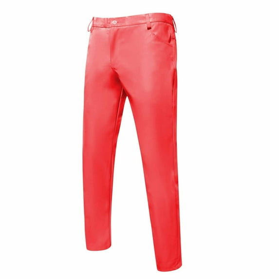 Leesechin Jogger Pants for Men Punk Retro Gothic Slim Fit Casual Pants Solid Color Casual Leather Pants Full Length Pants Red S