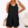 thumbnail image 1 of Leesechin Jumpsuit Shorts for Women Scoop Solid Neck Sleeveless Casual Buttons Short Bodysuit Rompers with Pockets, 1 of 9