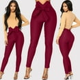 thumbnail image 1 of Leesechin Khaki Pants for Women Summer High Waist Trousers Sexy Bow Slim Elastic Trousers, 1 of 9