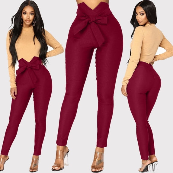 Leesechin Khaki Pants for Women Summer High Waist Trousers Sexy Bow Slim Elastic Trousers