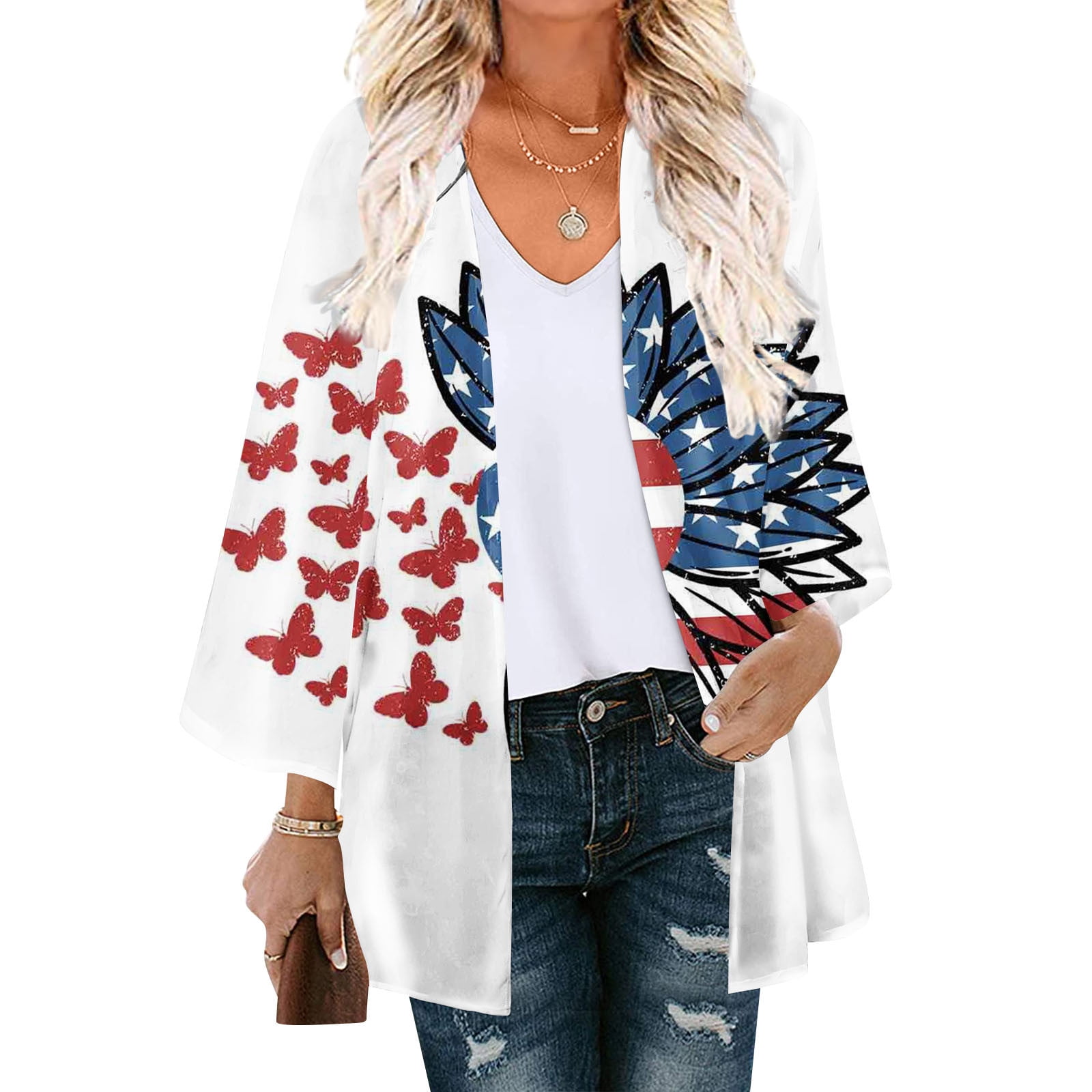 Leesechin Kimonos for Women Clearance Free Shipping Floral Print Puff