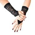 thumbnail image 1 of Leesechin Lace Gloves Bow Rhinestone Wedding Mesh Sheer Fingerless Gloves Women Bridal Bridesmaids Banquet Wedding Tea Party Funeral, 1 of 4