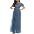 thumbnail image 1 of Leesechin Ladies Formal Dresses Round Neck Sequin Dress Short Sleeves Evening Plus Size Gowns, 1 of 2