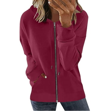 Leesechin Light Jackets for Women Clearance Long Sleeve Zipper Open Front Loose Outerwear Printing Blouse Coat Tops Pockets Hooded Blouse