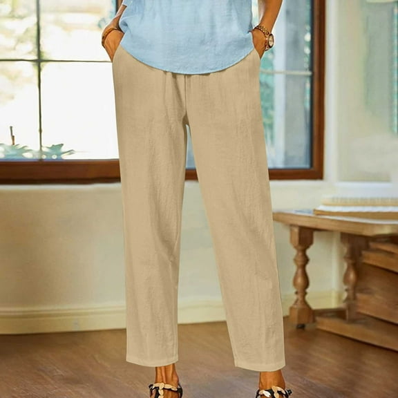Leesechin Linen Capris for Women 2024 Summer Lightweight High Waisted Cropped Pants Casual Loose Wide Leg Trousers with Pockets