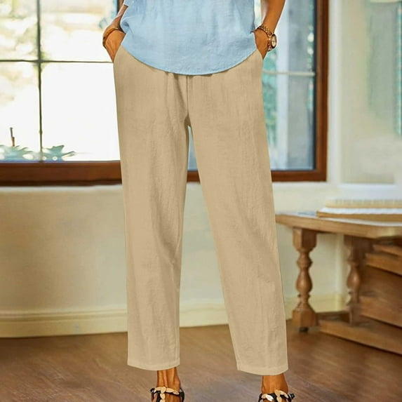 Leesechin Linen Capris for Women 2024 Summer Lightweight High Waisted Cropped Pants Casual Loose Wide Leg Trousers with Pockets