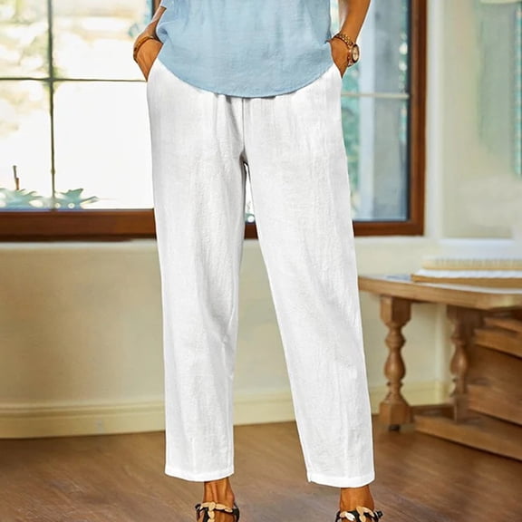 Leesechin Linen Capris for Women 2024 Summer Lightweight High Waisted Cropped Pants Casual Loose Wide Leg Trousers with Pockets