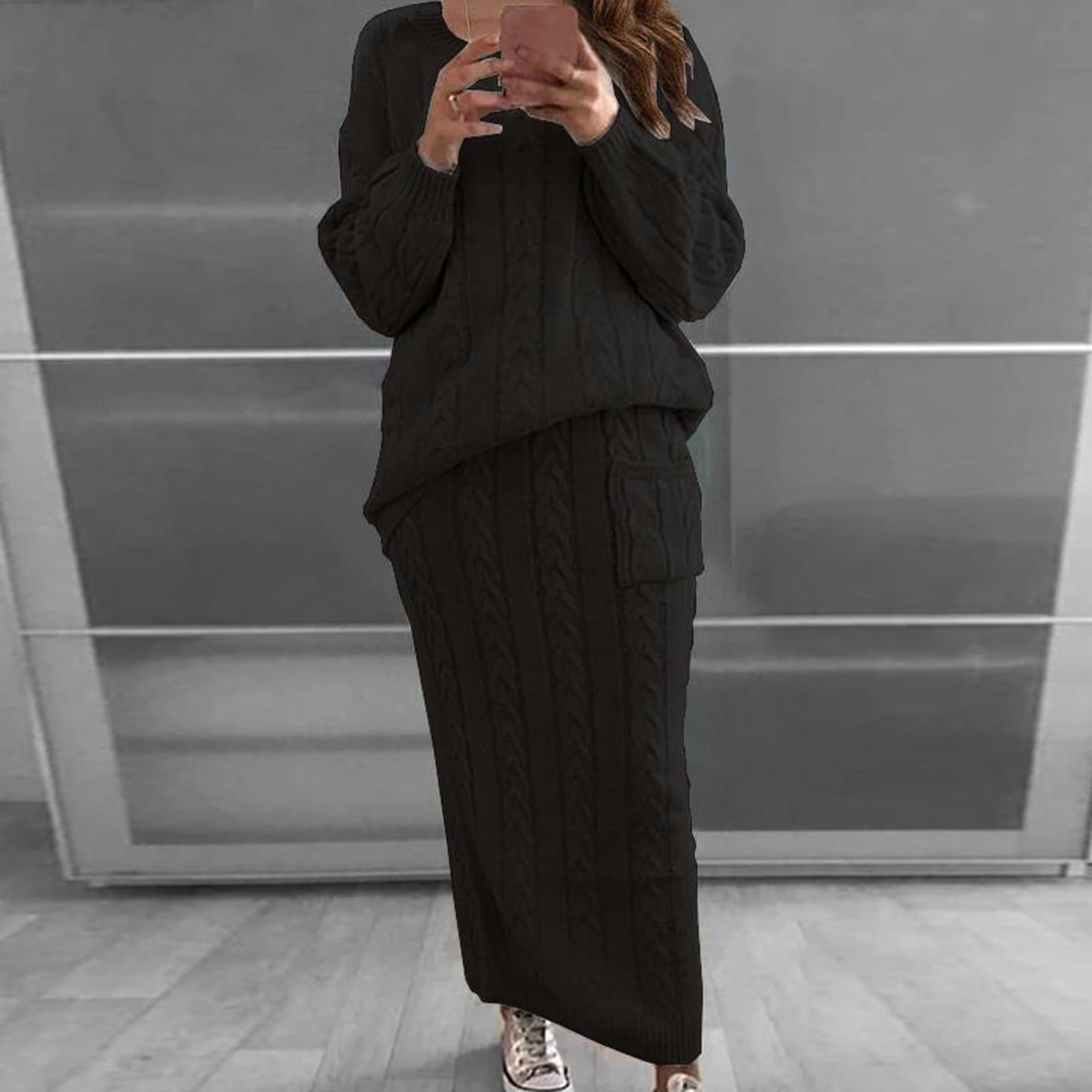 ribbed skirt and oversized sweater