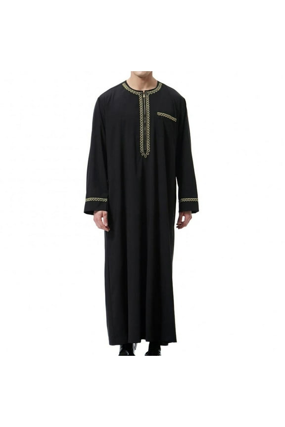 Leesechin Long Sleeve Kaftan Thobe Button down Men Thobe with Pocket Big and Tall Kaftan Muslim Men Thobe
