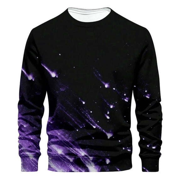 Leesechin Long Sleeve Shirts for Men Casual Fashion Crew Neck Print Pullover Tops Sweatshirt 2X Purple