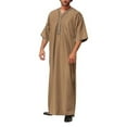 thumbnail image 1 of Leesechin Long Sleeve Shirts for Men Muslim Robe Set Arab Middle Robe Standing Neck Pocket Button Casual Robe 3X Khaki, 1 of 4