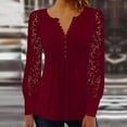 thumbnail image 1 of Leesechin Long Sleeve Shirts for Women Summer Solid Color V-Neck Button Top Temperament Slim Fit Lace Long Sleeve Lapel Shirt in, 1 of 8