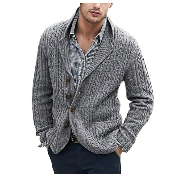 Leesechin Man Fashion Long Sleeve Wool Sweater Wool Sweater Button Pocket Knit Tops