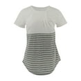 thumbnail image 1 of Leesechin Maternity Shirts Mom Fashion Solid Color Stripe Print Short Sleeve Breastfeeding Clothe Top, 1 of 7