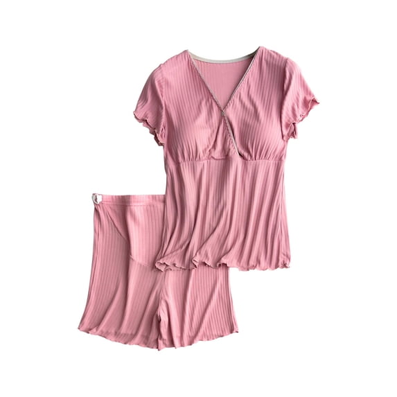 Leesechin Maternity Shirts Clearance Pregnant Womens Nursing Color Round Neck Short Sleeve Round Neck Breastfeeding Blouse Shorts Two Piece Set