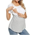 thumbnail image 1 of Leesechin Maternity Summer Clothes Clearance Ladies Plus Size Solid Color Stripe Print Short Sleeve Mother-To-Be Breastfeeding Clothe Top, 1 of 7