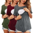 thumbnail image 1 of Leesechin Maternity Summer Clothes Pregnant Womens Nursing Solid Color Round Neck Short Sleeve Round Neck Breastfeeding Blouse, 1 of 9