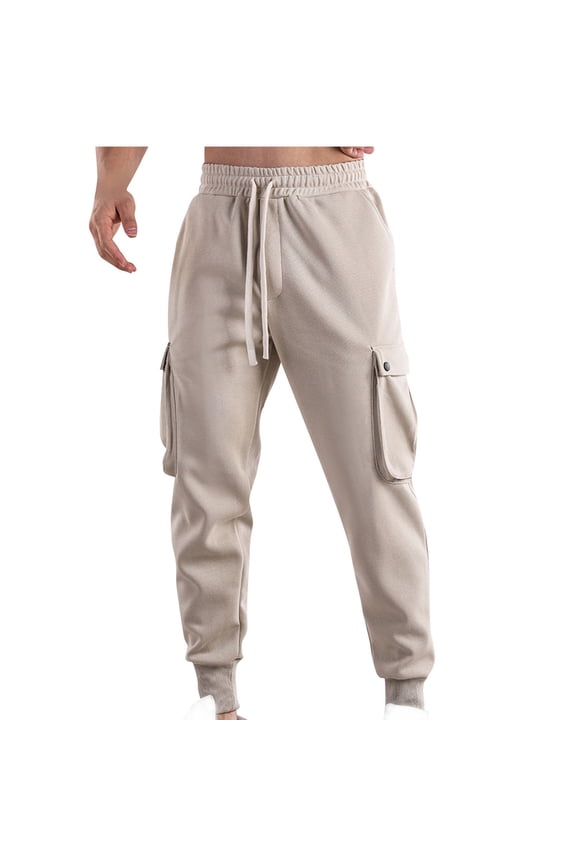 Leesechin Men Big and Tall Twill Joggers Elastic Waist With Pocket Trousers Sport Pants