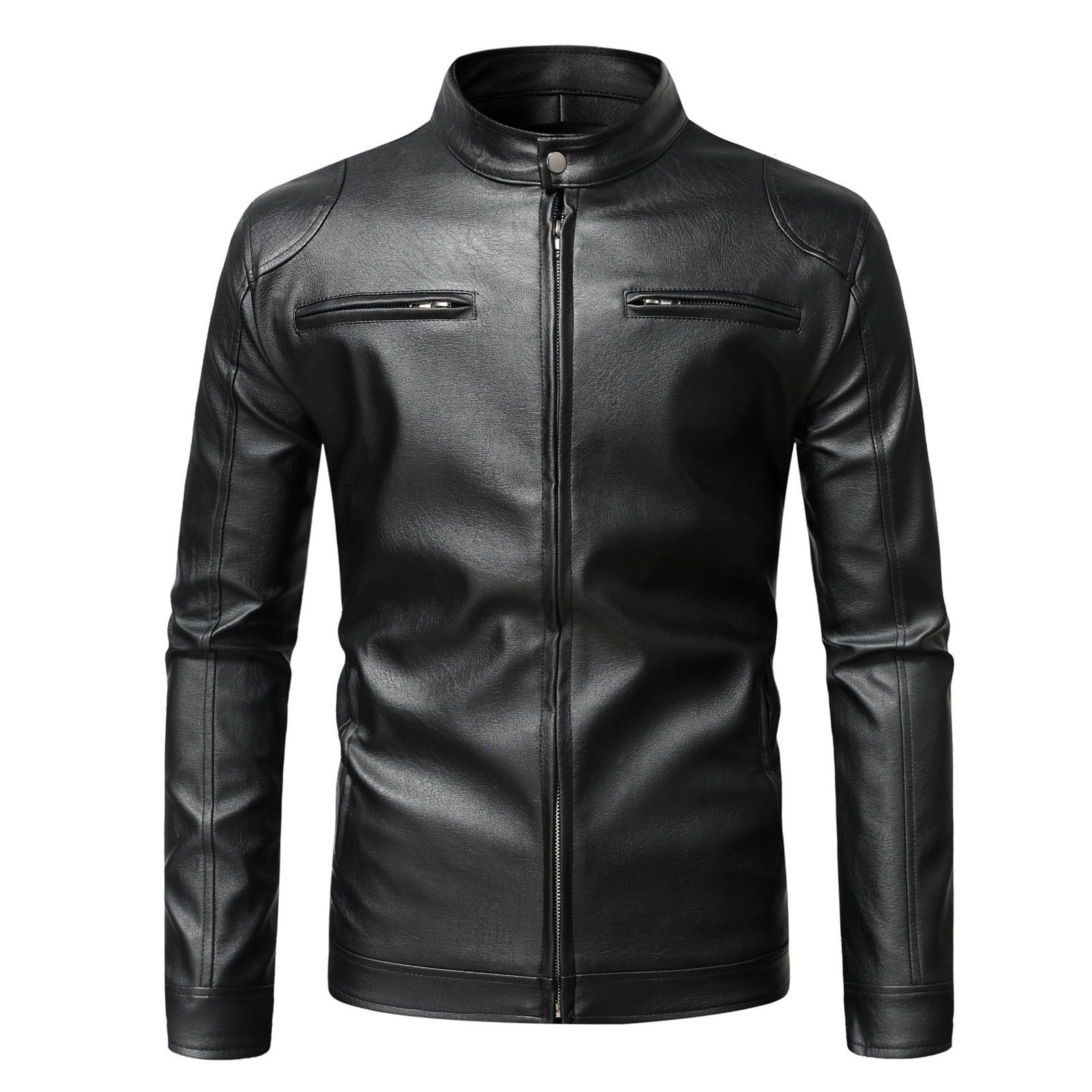 Leesechin Men Bomber Jacket Fashion Casual Warm Thickened Leather Long Jacket Long Sleeve Lapel Pocket Zipper Slim Top Coat