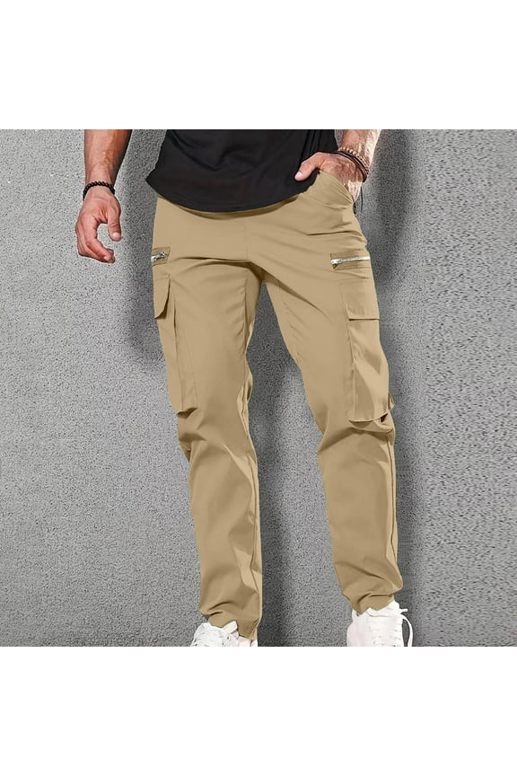 Leesechin Men Casual Cargo Pants Multiple Zipper Pocket Outdoor Relaxed Fit Straight Fitness Pants Trousers Nice For Daily Wear