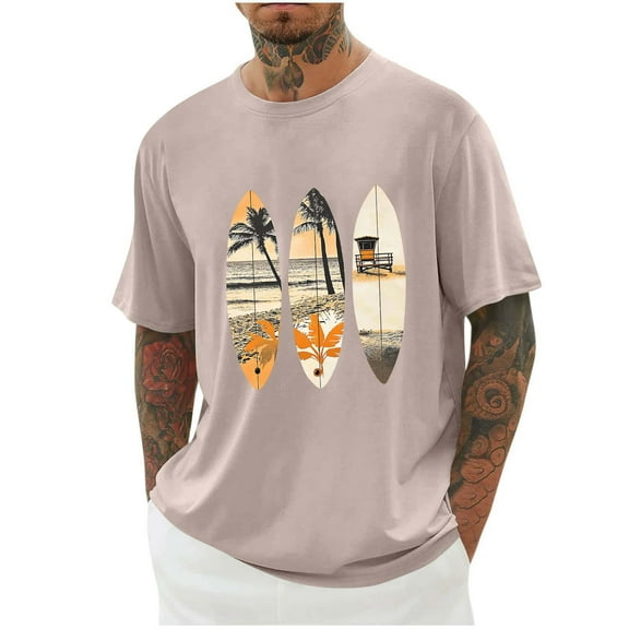 Leesechin Men Graphic Tee Short Sleeves Shirt Round Neck Casual Fashion Tops