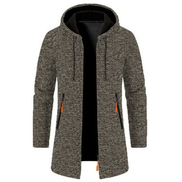Leesechin Men Long Coat Wool Men's Hooded Mid-Length Thin Velvet Loose Large Size Thin Velvet Sweater Jacket Knitted Cardigan Tops Jacket