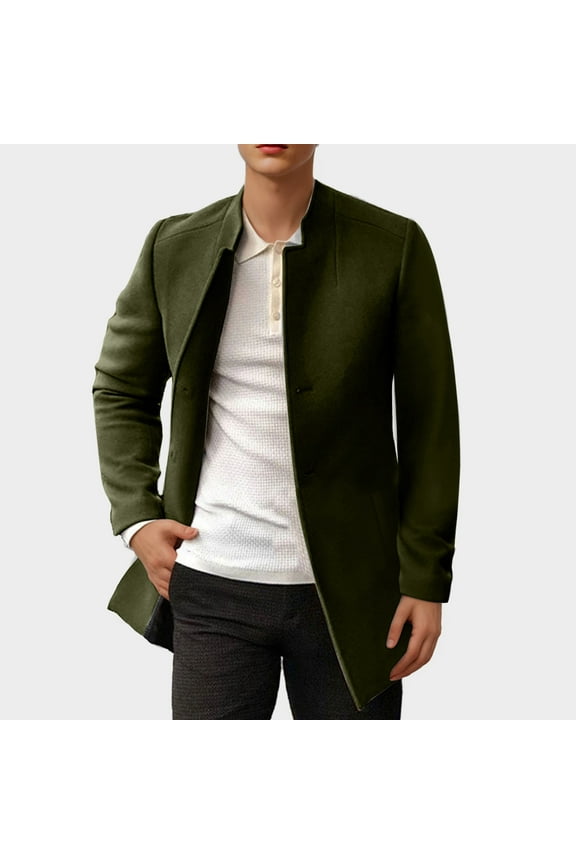 Men Long Trench Coats Men's Fashion Casual Solid Color Buttons Pockets Long Sleeve Hoodless Casual Long Outwear Trench Coat
