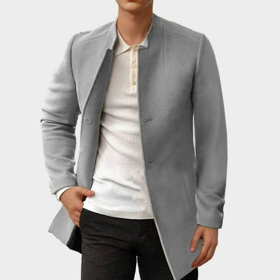 Leesechin Men Long Trench Coats Men's Fashion Casual Solid Color Buttons Pockets Long Sleeve Hoodless Casual Long Outwear Trench Coat