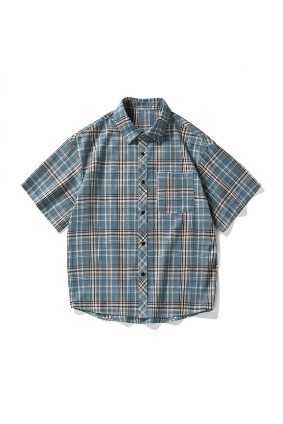 Leesechin Men Summer Plaid Button Shirt: Short Sleeve Casual Collar Clothing with Pocket