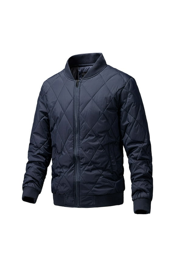 Men Thicken Padded Bomber Jacket Lightweight Diamond Quilted Coats Outwear Casual Winter Fall Full Zip Overcoat