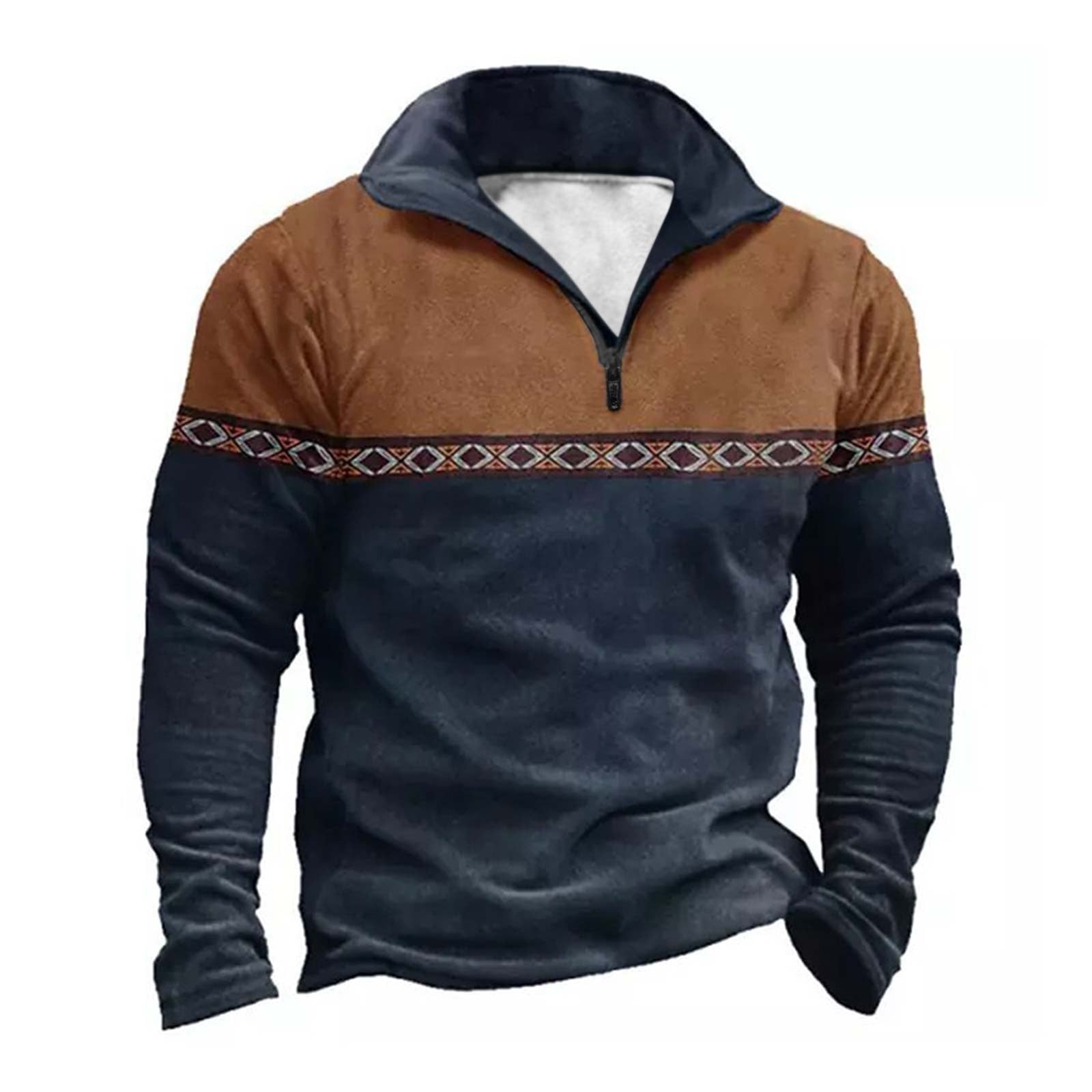Leesechin Men's 1/4 Zip Pullover Contrast Tunic Pullover Graphic ...