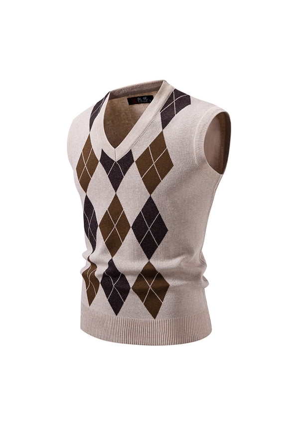 Men's Argyle Sweater Vest Button Down V Neck Sleeveless Fall Cardigan Casual Knitted Slim Fit Jumper Tops