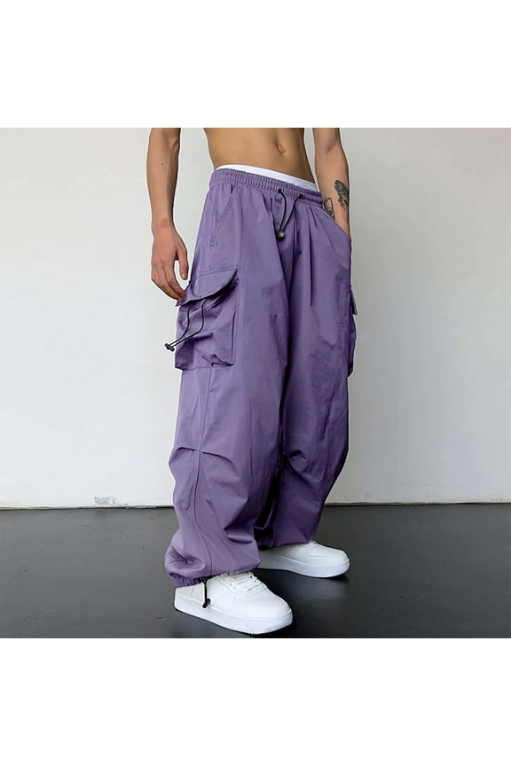 Leesechin Men's Baggy Cargo Pants Trendy Casual Parachute Pant Loose Fit Harem Joggers with Pockets for Streetwear
